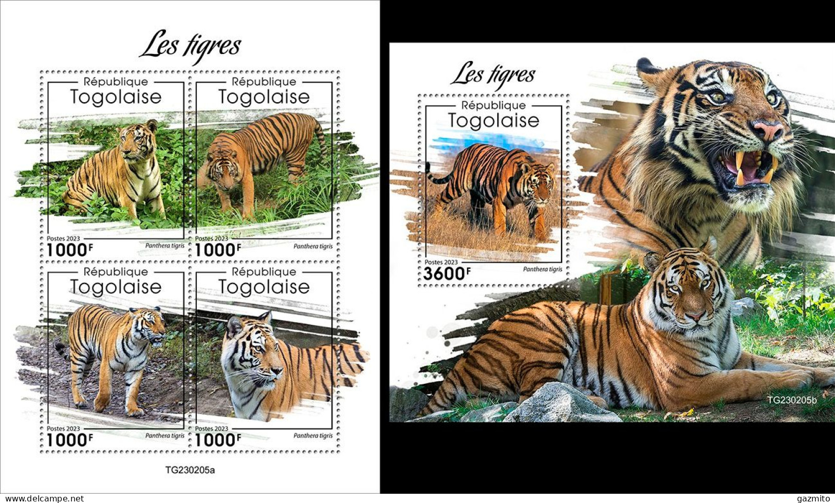 Togo 2023, Animals, Tigers, 4val In BF +BF - Félins