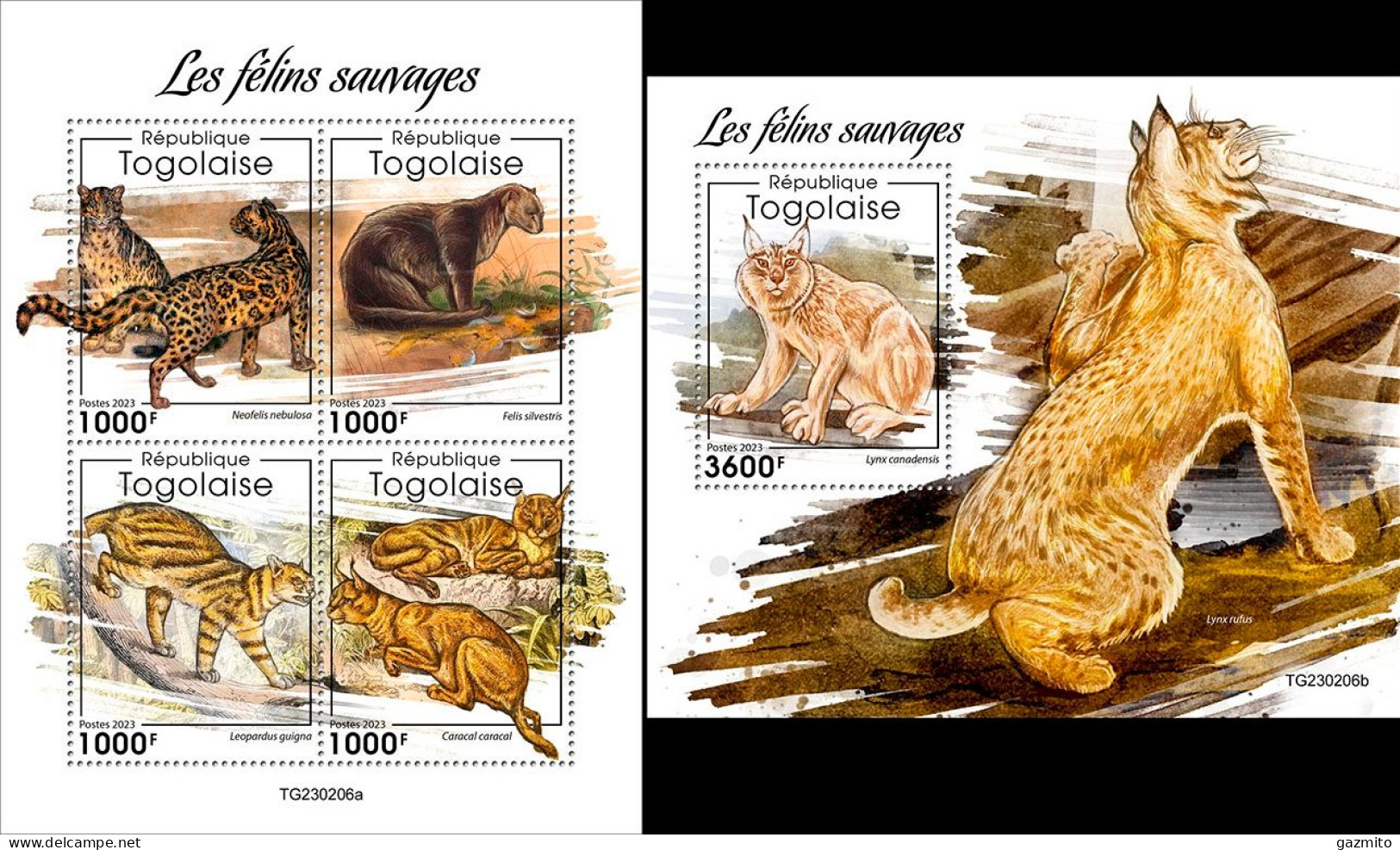 Togo 2023, Animals, Wild Cats, 4val In BF +BF - Big Cats (cats Of Prey)