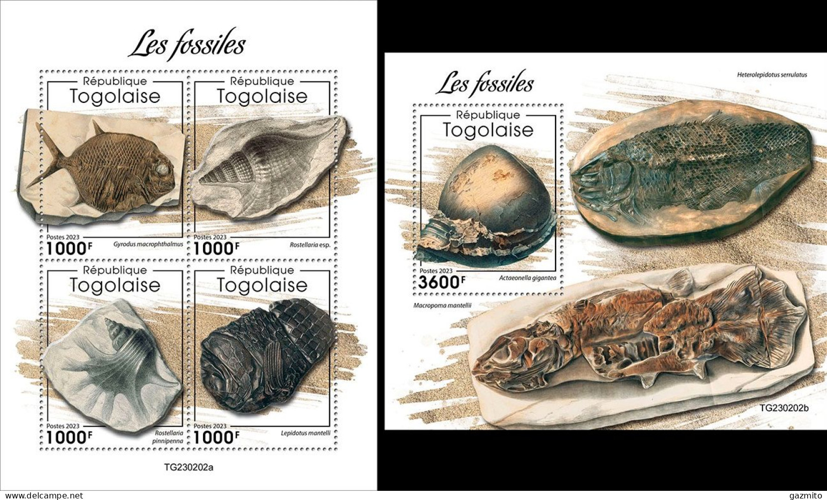 Togo 2023, Fossils, Shells, Fishes, 4val In BF +BF - Fossielen