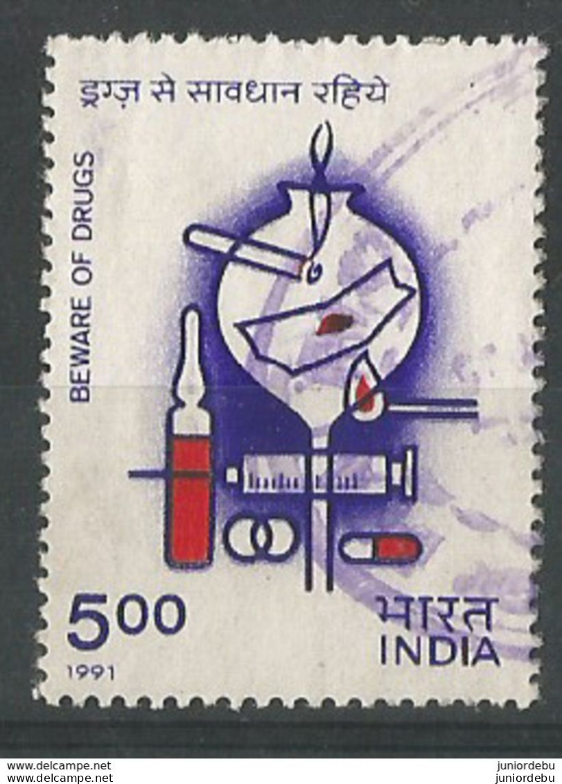 India - 1991- Beware Of Drugs  -used.  ( Condition As Per Scan ) ( OL 20.1.19 ) - Oblitérés