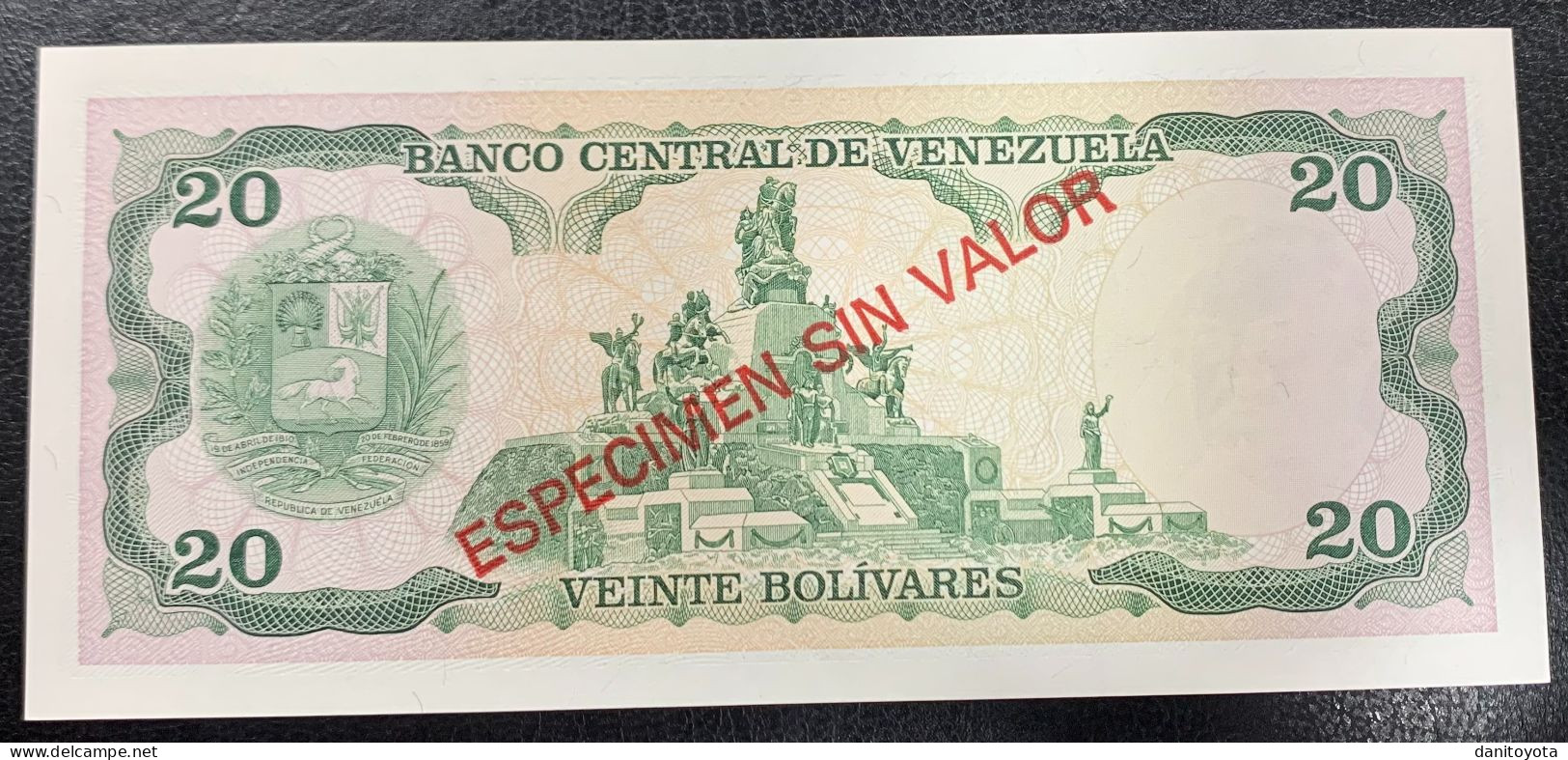 VENEZUELA. 20 BOLIVARES 7 SEPTIEMBRE 1898. SOBRECARGA "ESPECIMEN SIN VALOR" SIN CIRCULAR. - Venezuela