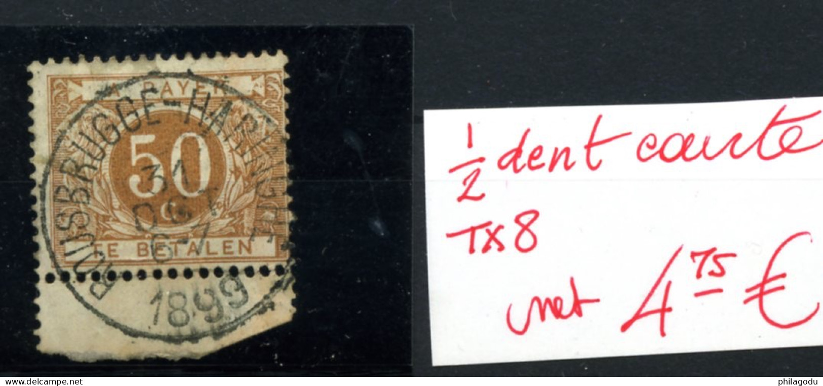 Taxe 8  Ø Luxe  50c Brun   Mais Demi Dent Courte  Half A Tandje Af - Stamps