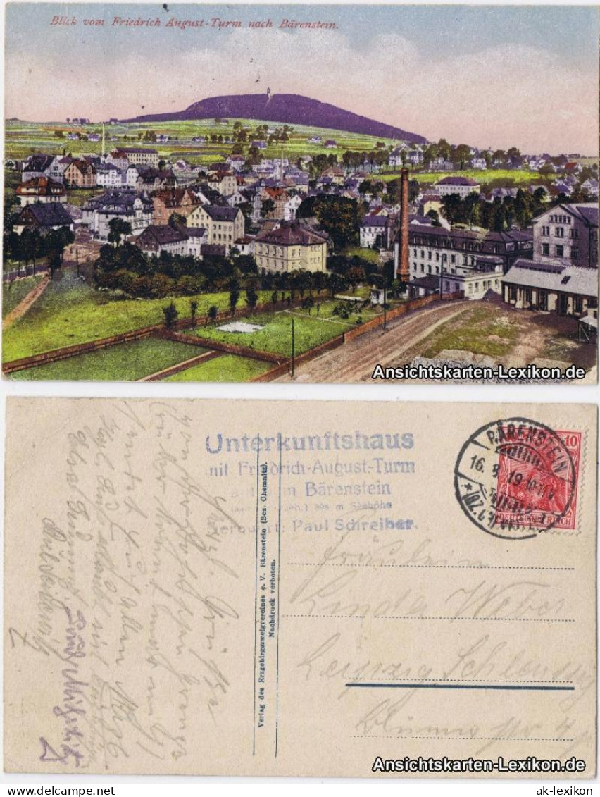 Ansichtskarte Bärenstein-Altenberg (Erzgebirge) Panorama Mit Fabrik 1919 - Bärenstein