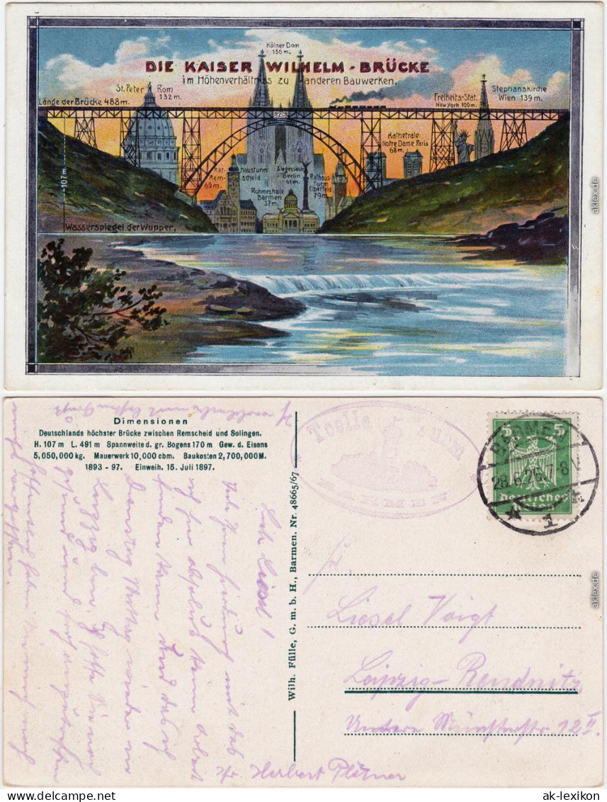 Remscheid Die Kaiser Wilhelmbrücke Im Vergleich Ua Dom, Siegessäule 1926  - Remscheid