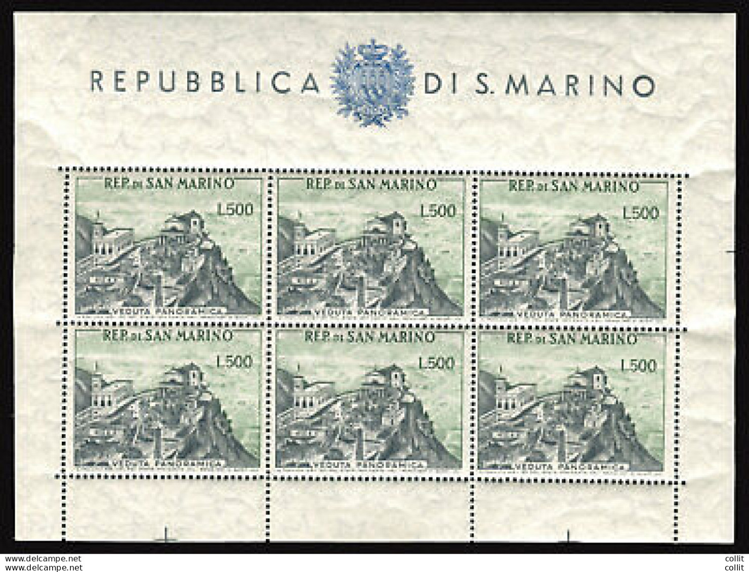 Veduta 1958 L. 500 Grigio E Verde Foglietto Ottima Qualità - Unused Stamps