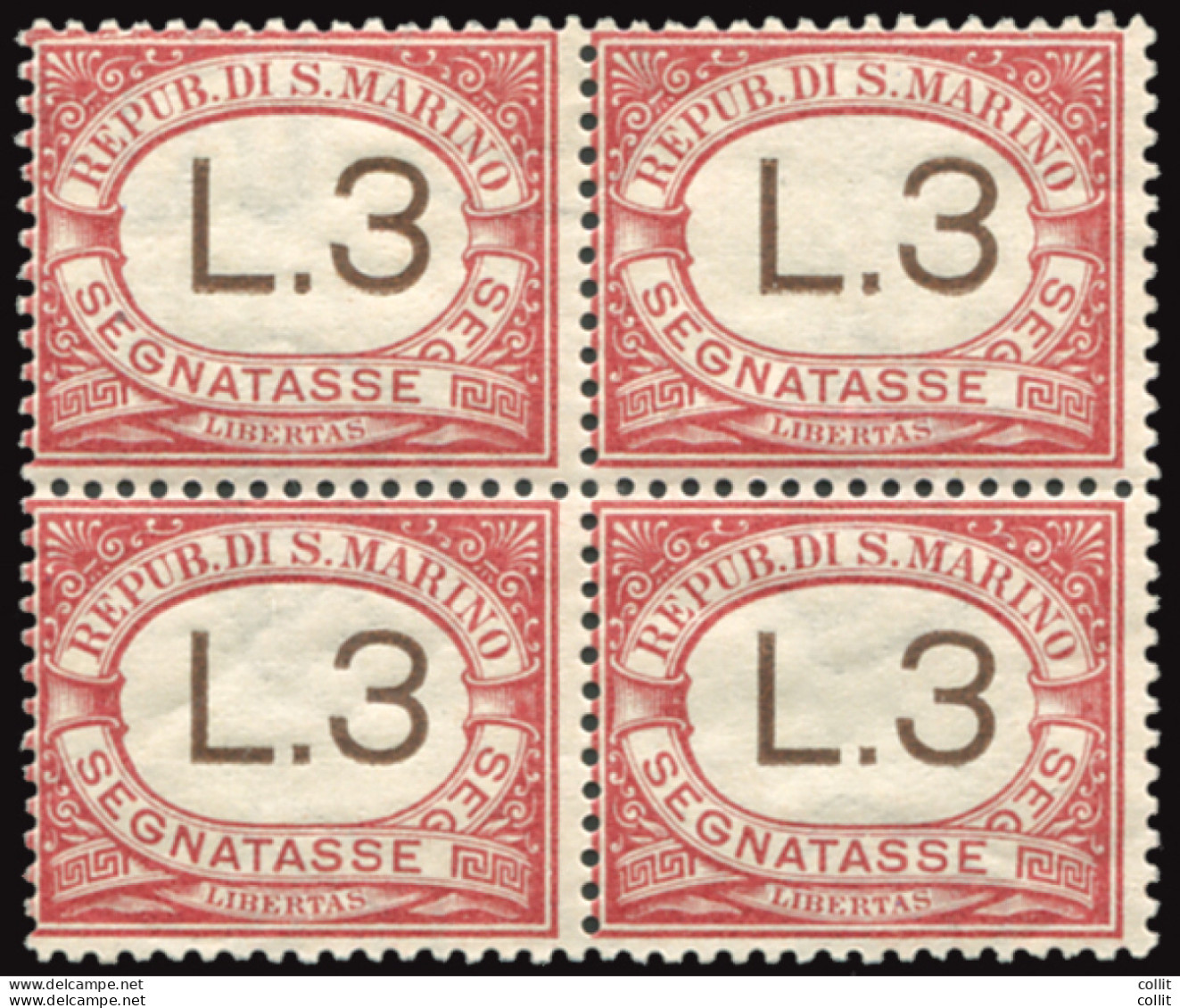 Segnatasse Lire 3 Quartina Con Gran Parte Di Filigrana Lettere - Unused Stamps