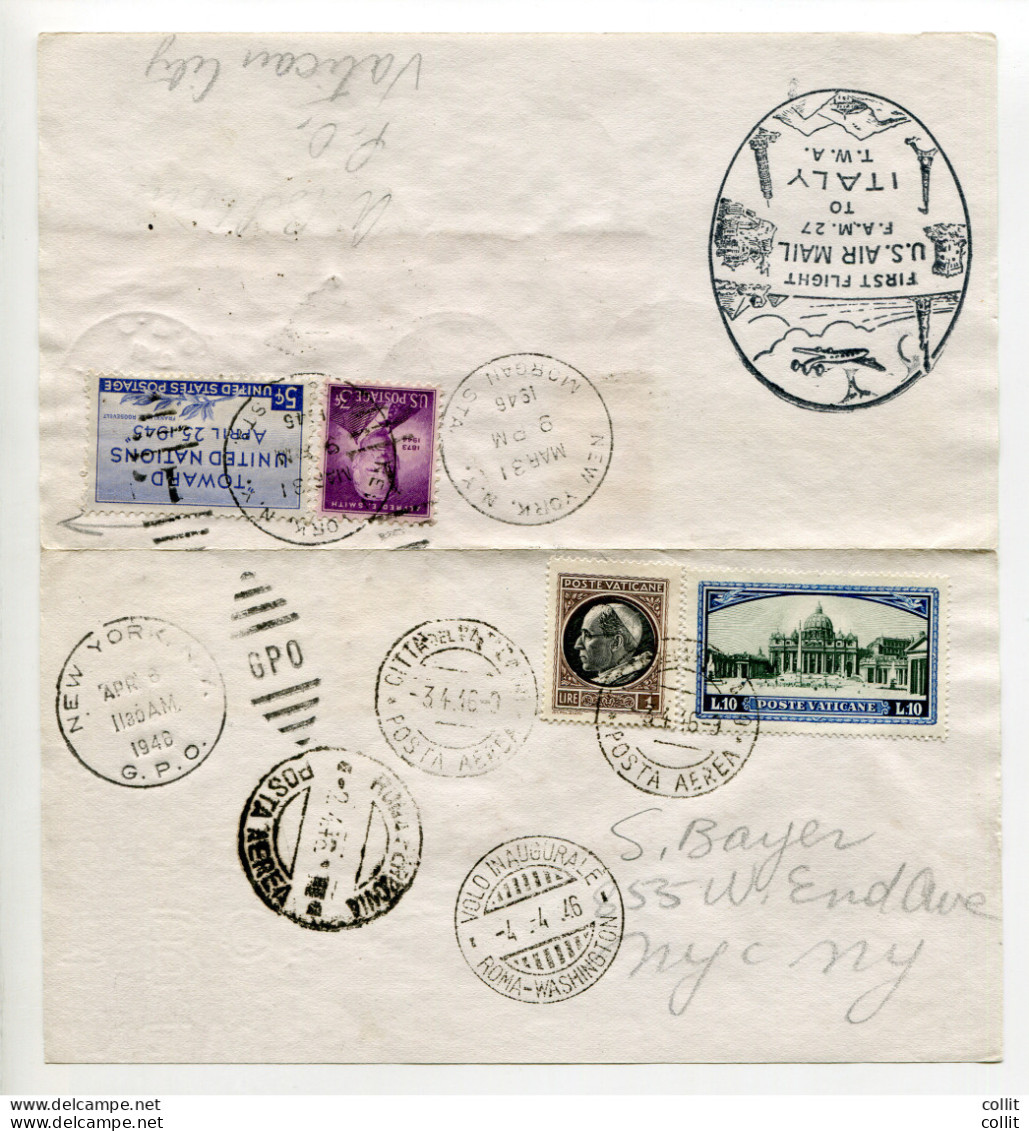 TWA Roma/Washington Del 4.4.46 - Aerogramma Del Volo Con Ann. Speciale E Affrancatura Mista Vaticano - Unused Stamps