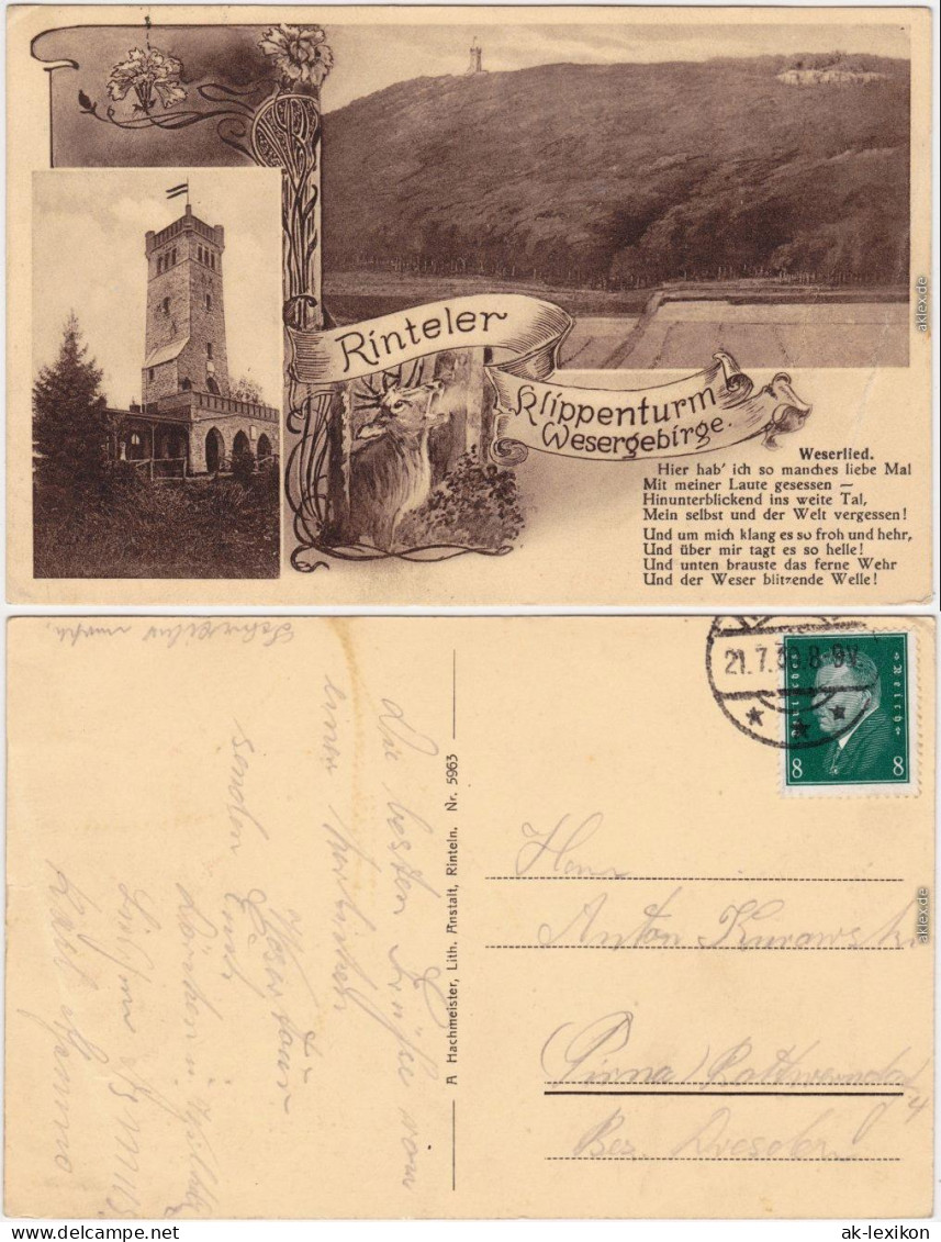 Rinteln 3 Bild Rinteler Klippenturm Wesergebirge 1928  - Rinteln