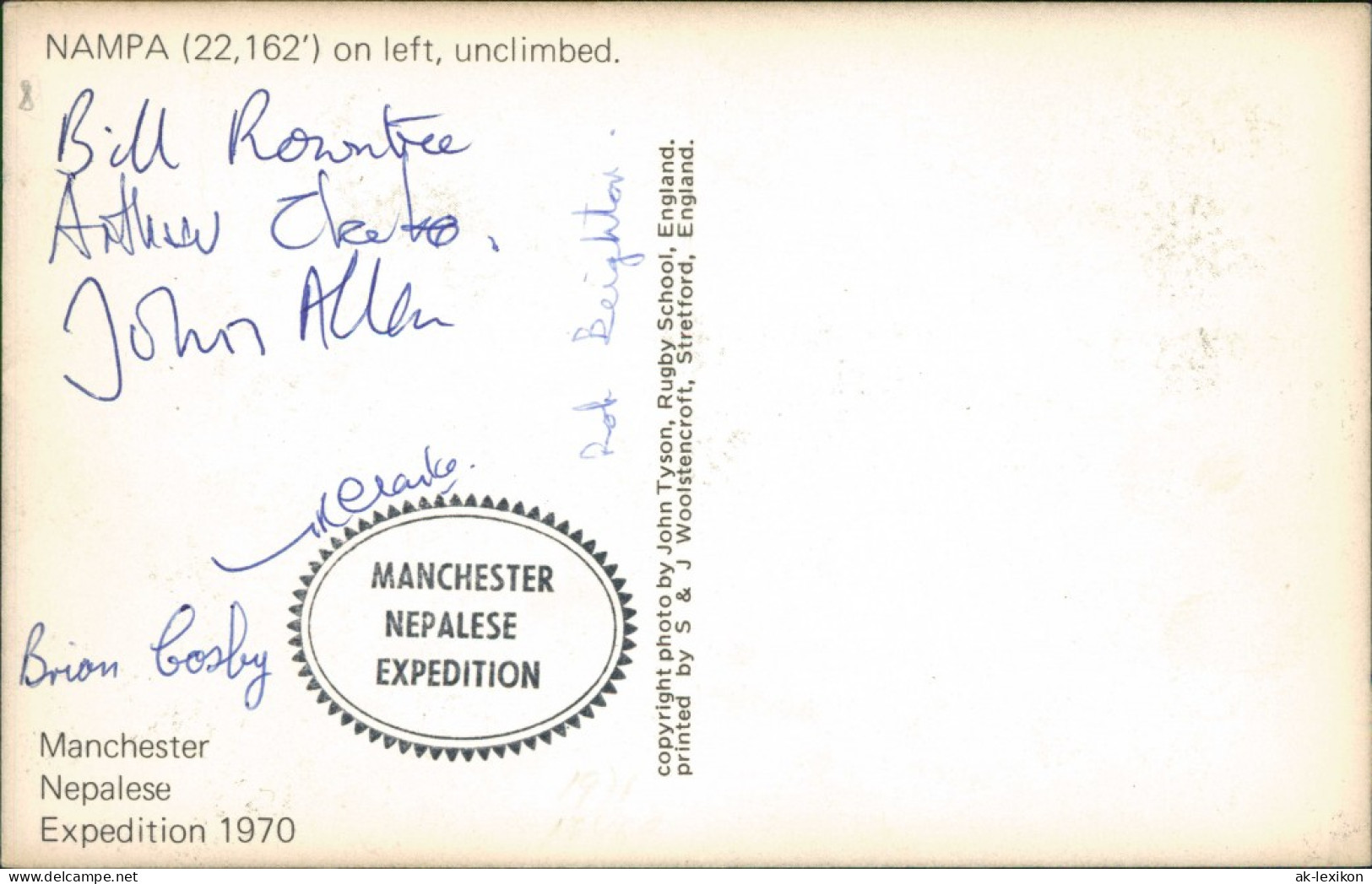 Bergsteiger Manchester Nepalese Expedition Nampa Original Autogramme 1970 - Arrampicata