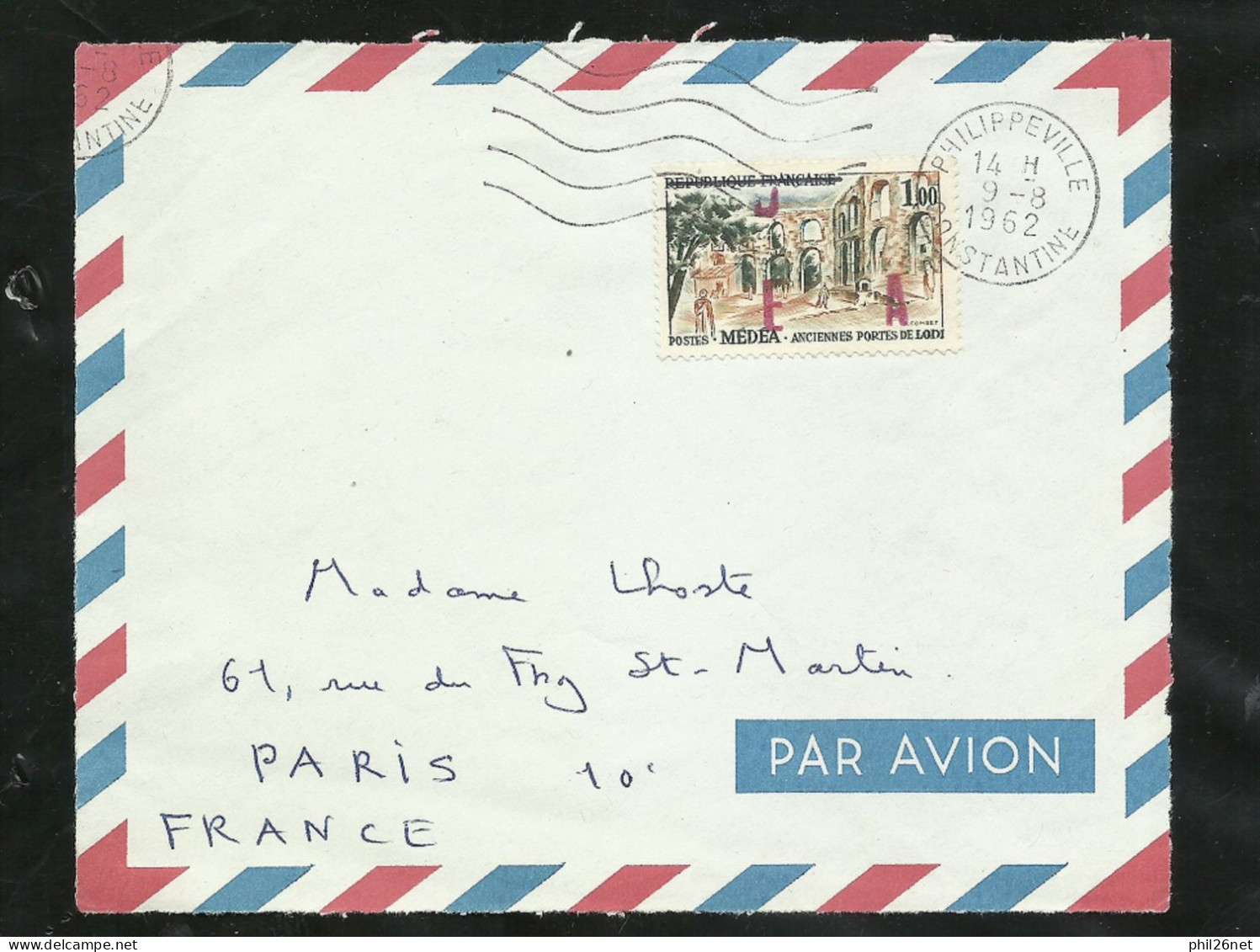 Algérie Devant De Lettre De Philippeville Le 09/08/1962 Pour Paris Le N°358 Surcharge EA  Type4-212  En ROUGE Rare  B/TB - Lettres & Documents