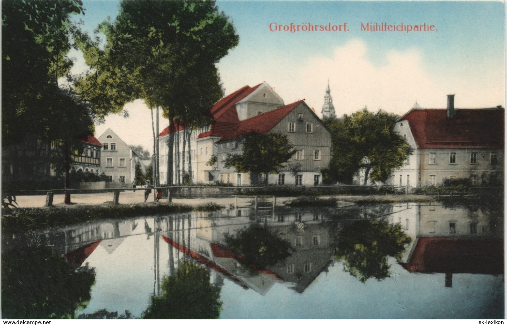 Ansichtskarte Großröhrsdorf Mühlenteichpartie - Straße 1913 - Grossroehrsdorf