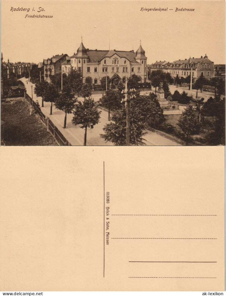 Ansichtskarte Radeberg Badstraße - Kriegerdenkmal - Friedrichstraße 1912 - Radeberg