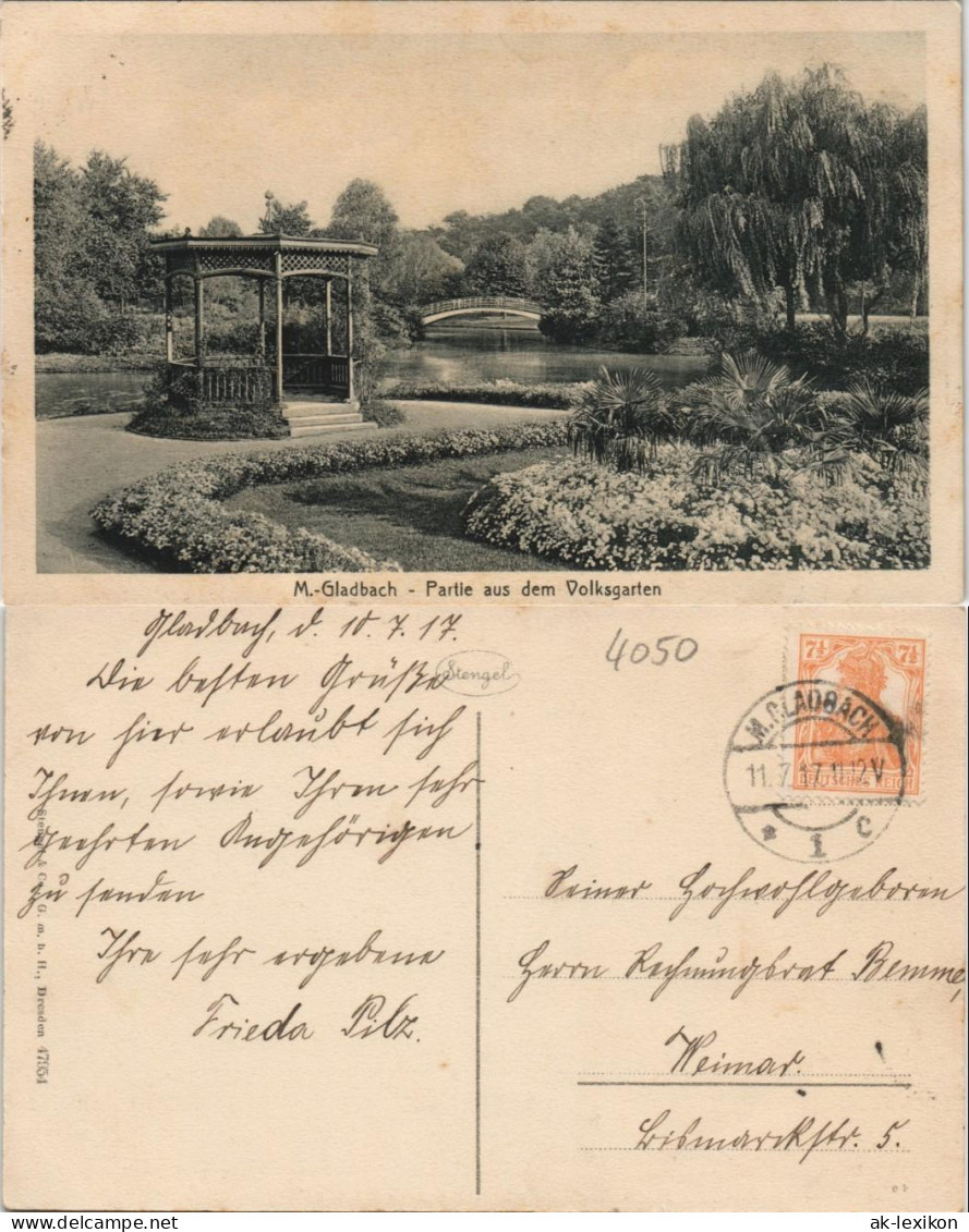 Ansichtskarte Mönchengladbach Volksgarten, Pavillon, Brücke 1917 - Mönchengladbach