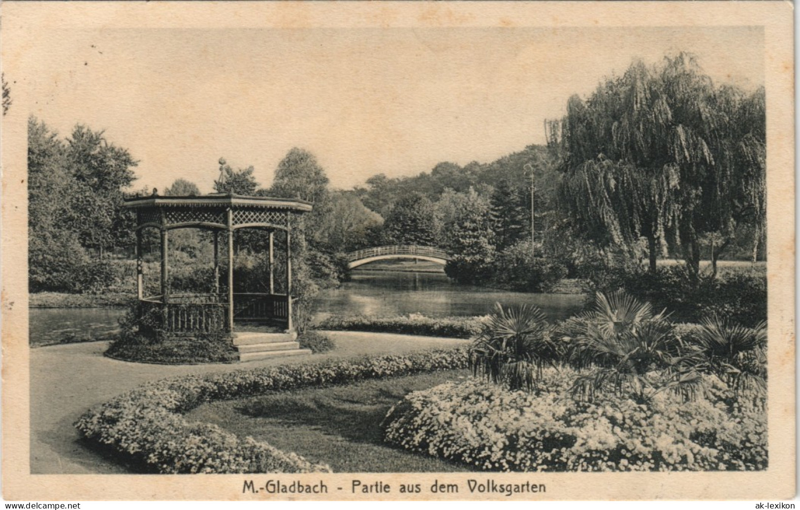 Ansichtskarte Mönchengladbach Volksgarten, Pavillon, Brücke 1917 - Mönchengladbach