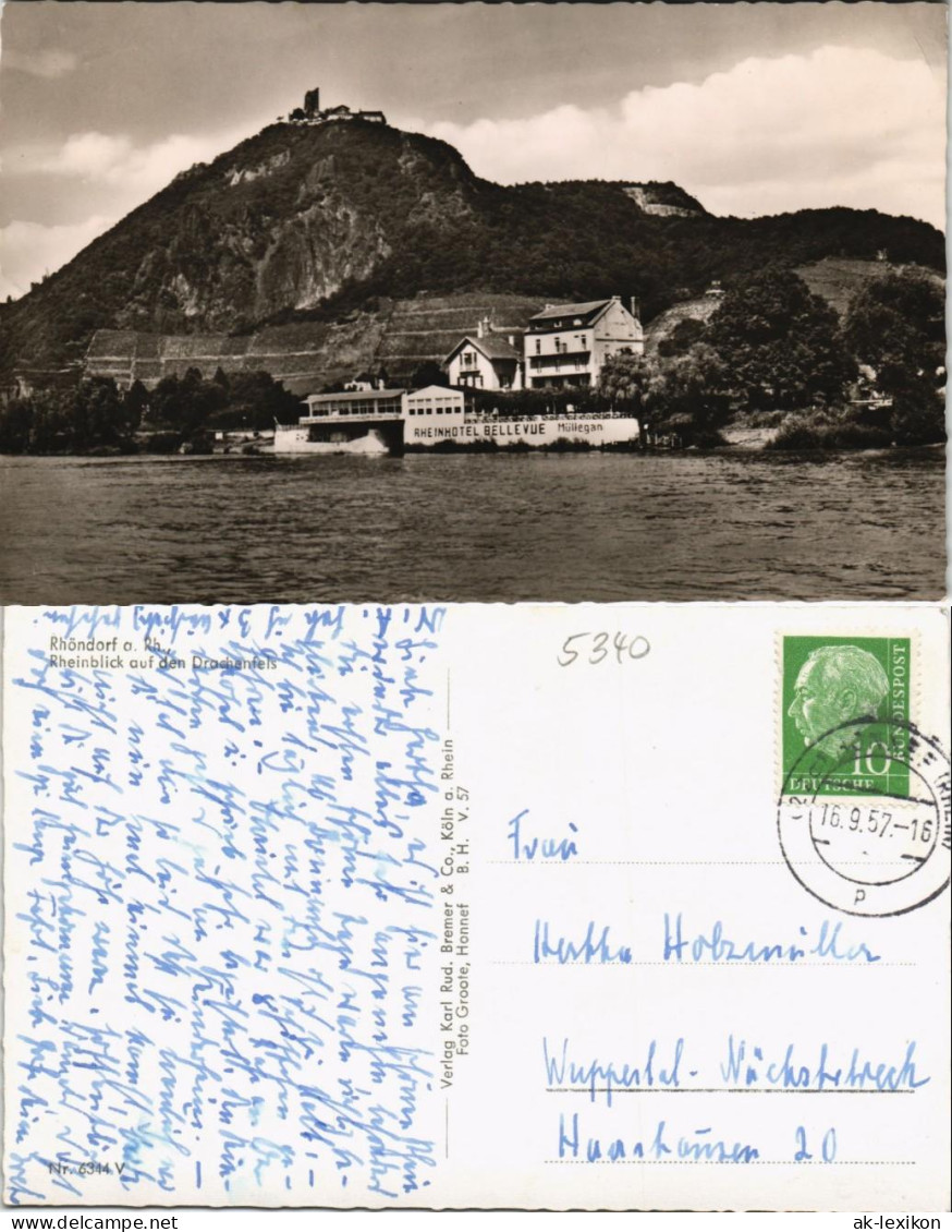 Ansichtskarte Rhöndorf-Bad Honnef Rheinhotel Bellevue 1957 - Bad Honnef
