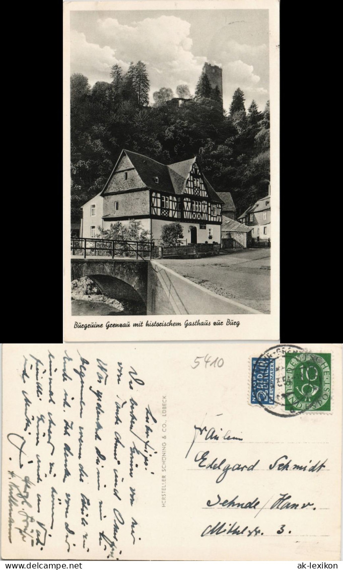 Ansichtskarte Höhr-Grenzhausen Burg Und Gasthaus Zur Burg 1954 - Höhr-Grenzhausen