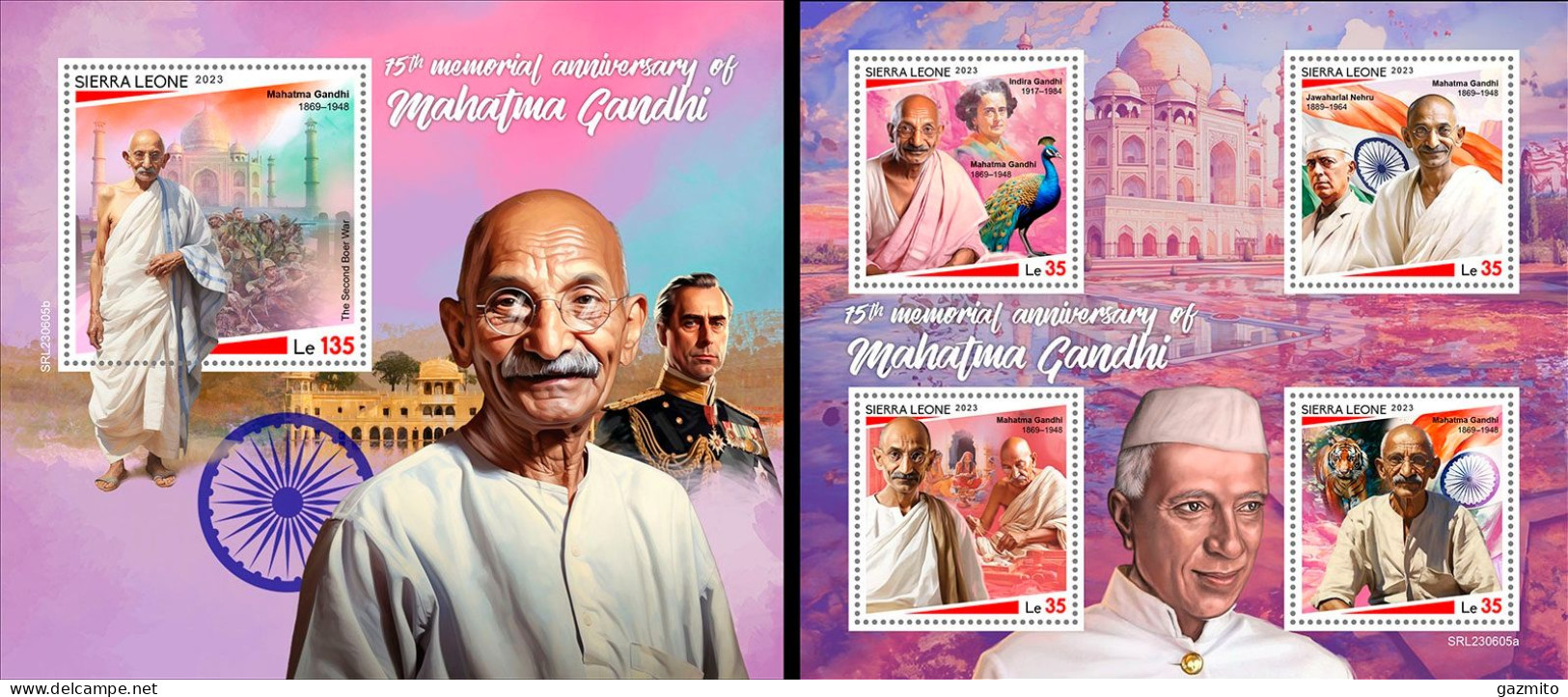 Djibouti 2023, Gandhi, 6val In BF +BF - Mahatma Gandhi