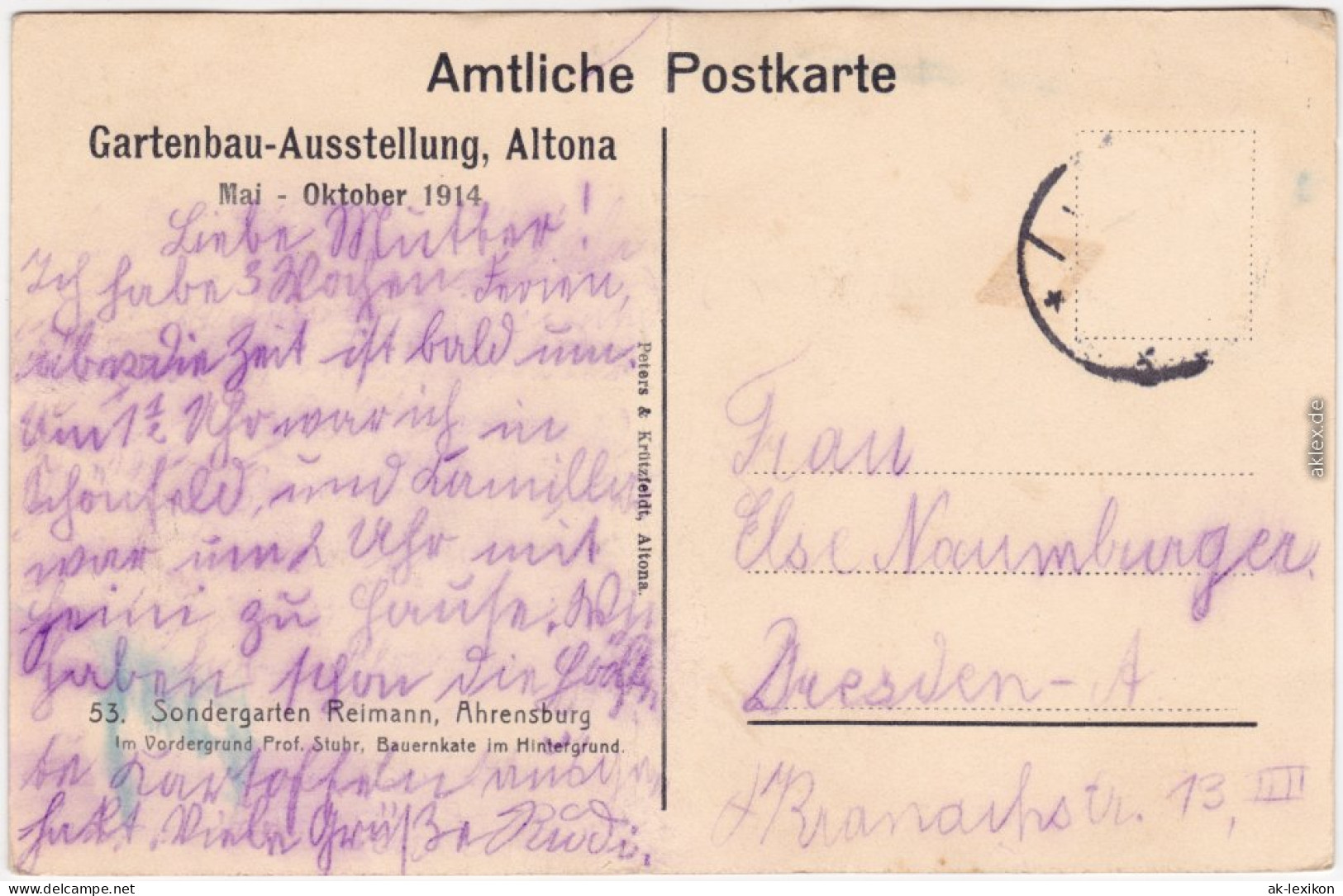 Altona Hamburg Sondergarten Reimann, Ahrensburg - Prof. Stubr, Bauernkate 1914 - Altona