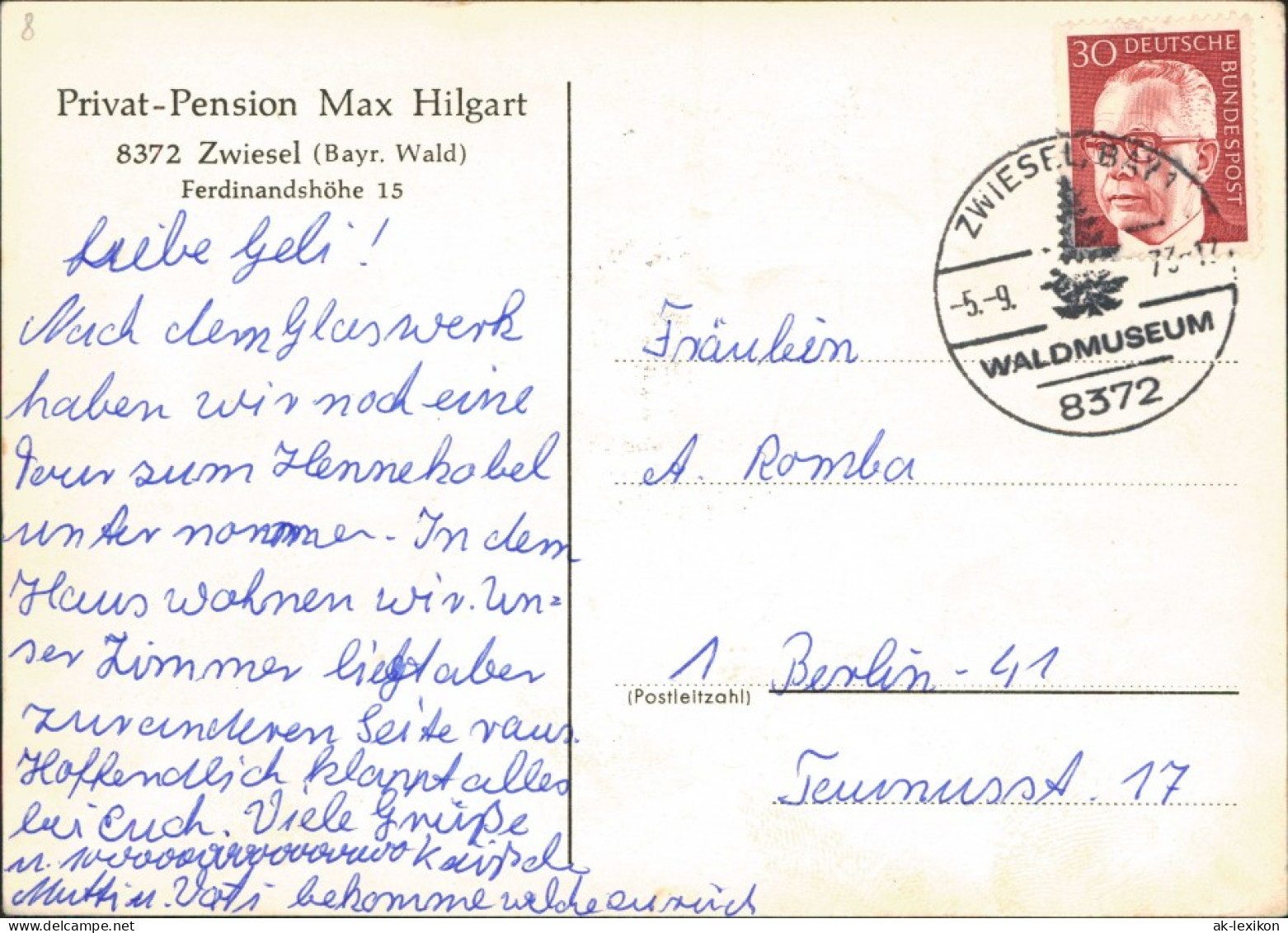 Ansichtskarte Zwiesel Privat-Pension Max Hilgart Ferdinandshöhe 1973 - Zwiesel