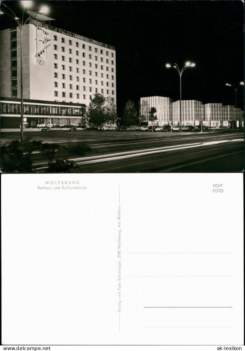 Ansichtskarte Wolfsburg Straßenpartie - Rathaus Bei Nacht 1969 - Wolfsburg