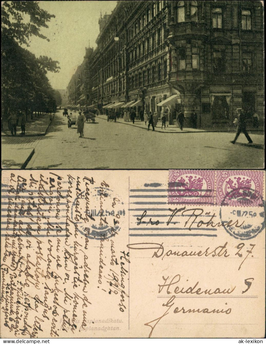 Postcard Helsinki Helsingfors Norra Esplanaden Gelaufen 1922 - Finlandia