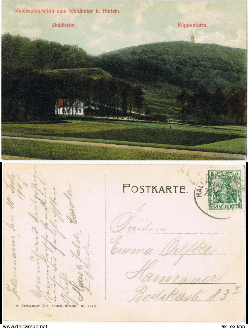 Ansichtskarte Rinteln Waldrestauration Zum Waldkater 1907  Gel. Bahnpost-Stempel - Rinteln