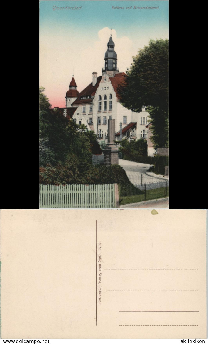 Ansichtskarte Großröhrsdorf Rathaus Und Kriegerdenkmal 1913 - Grossröhrsdorf
