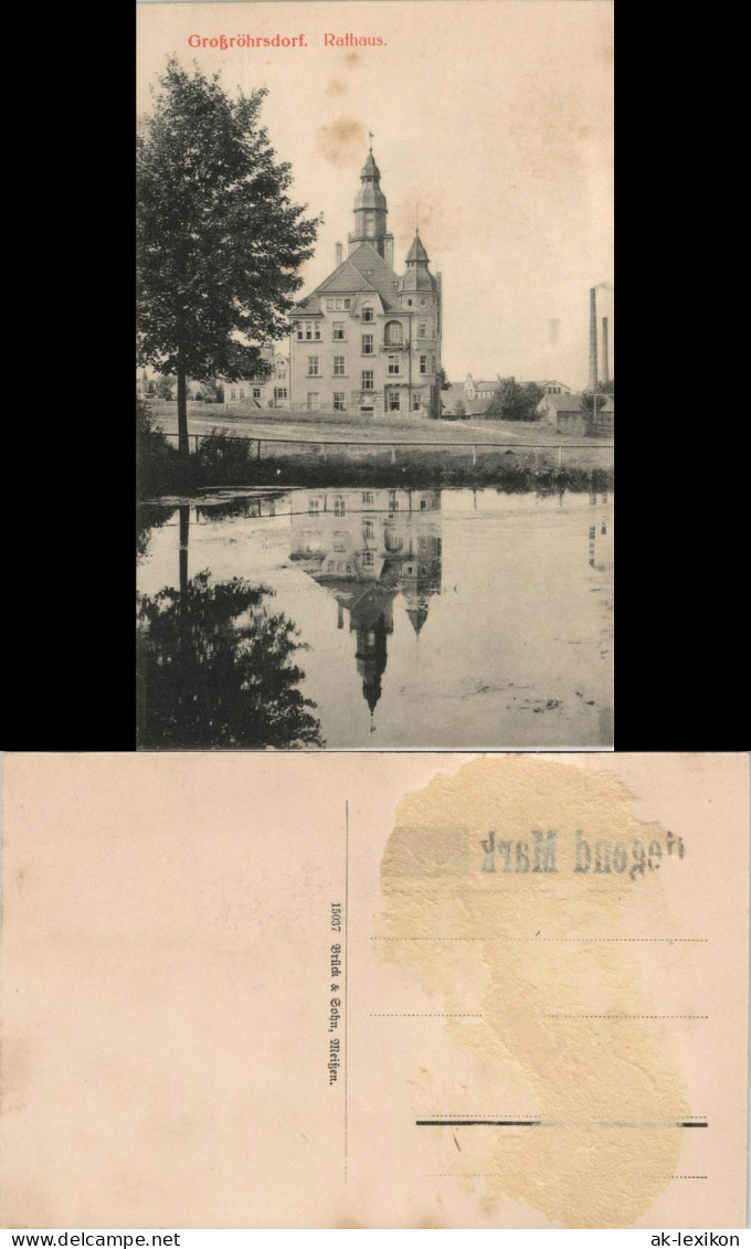 Ansichtskarte Großröhrsdorf Teich, Rathaus - Fabrik 1913 - Grossroehrsdorf