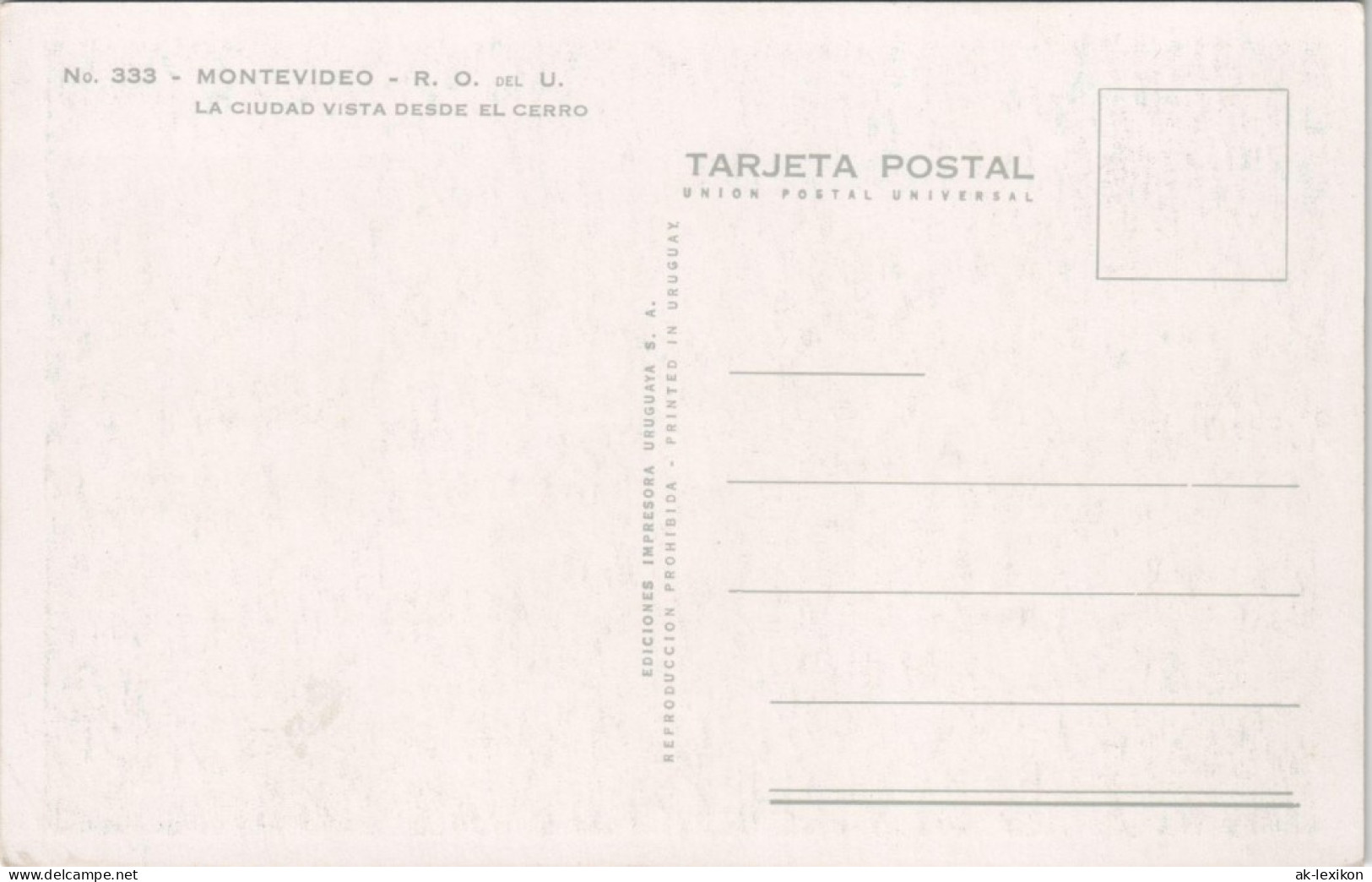Postcard Montevideo LA CIUDAD VISTA DESDE EL CERRO Panorama 1960 - Uruguay