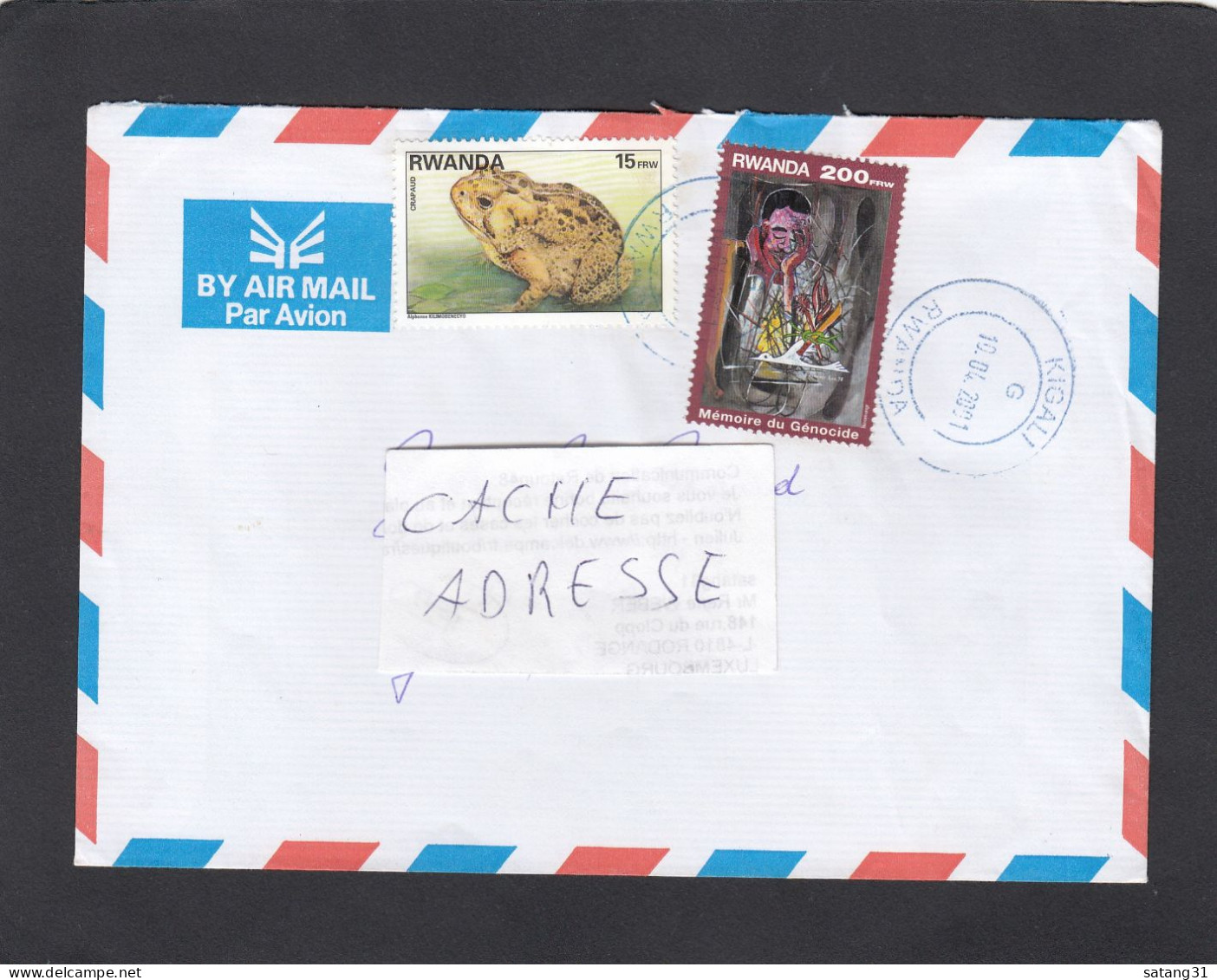 LETTRE DE KIGALI,AVEC TIMBRES "CRAPAUD/GENOCIDE". - Briefe U. Dokumente