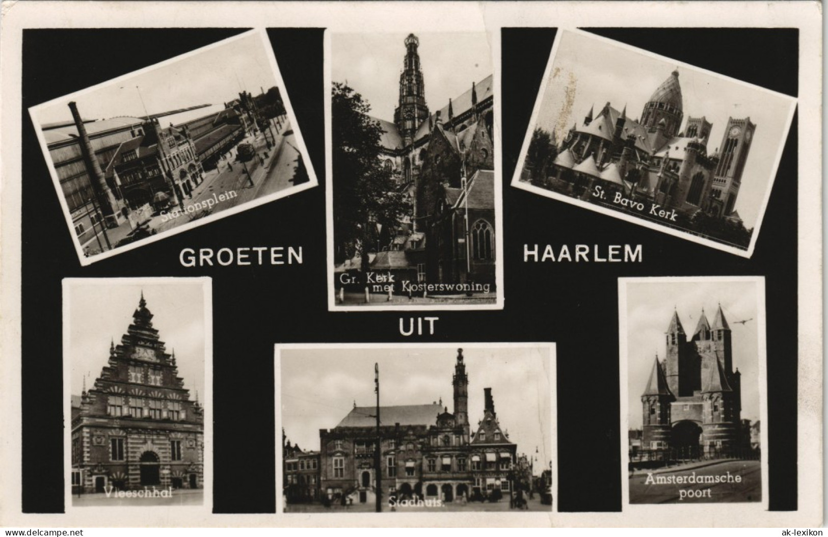 Haarlem Mehrbild-AK Ortsansichten U.a. Kerk, Bahnhof, Stationsplein 1948 - Haarlem