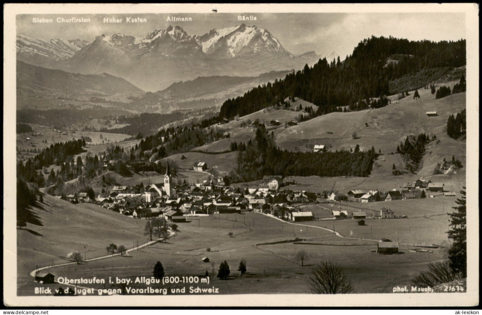 Ansichtskarte Oberstaufen Totale 1934  Gel. Sonderstempel - Oberstaufen