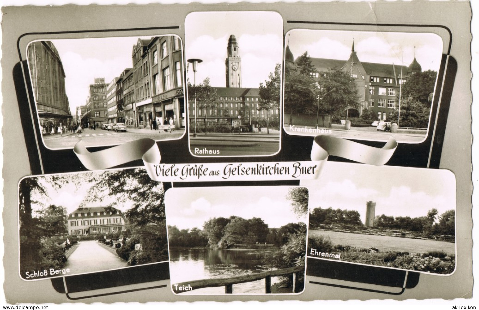 Ansichtskarte Buer-Gelsenkirchen Straße, Rathaus, Ehrenmal, Krankenhaus 1967 - Gelsenkirchen