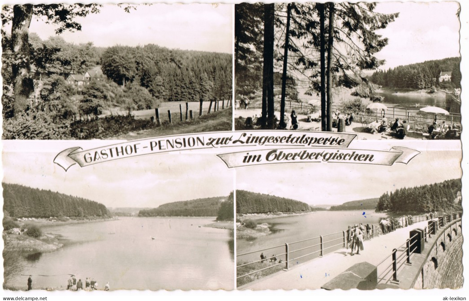 Ansichtskarte Marienheide GASTHOF-PENSION Zur Lingesetalsperre - 4 Bild 1958 - Marienheide