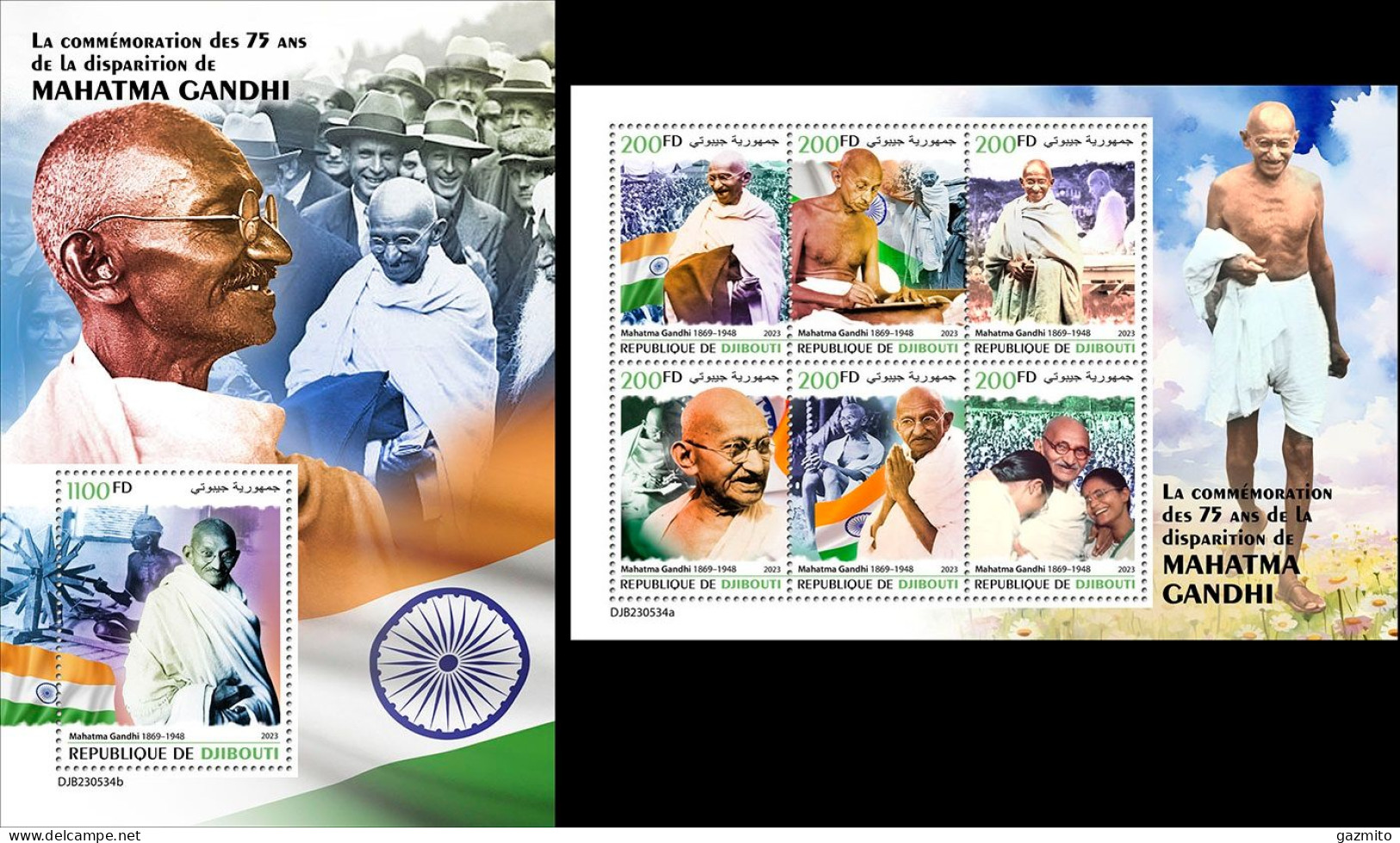 Djibouti 2023, Gandhi, 6val In BF +BF - Mahatma Gandhi