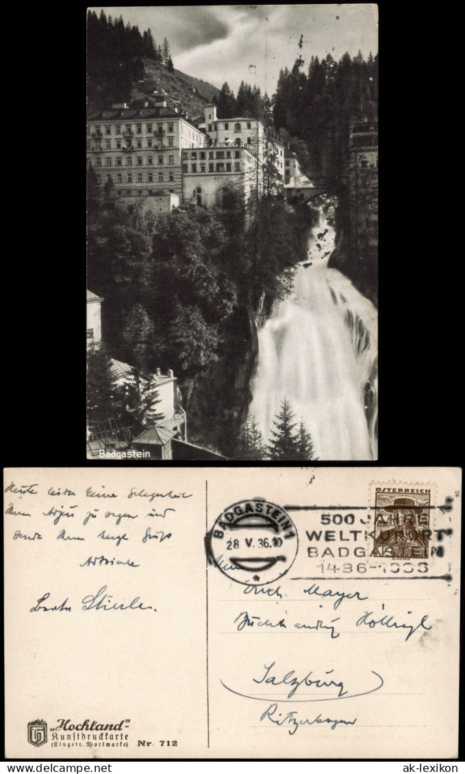 Ansichtskarte Bad Gastein Hotels, Wasserfall 1936 - Bad Gastein