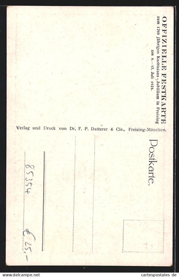 Künstler-AK Freising, Erinnerung An Das Korbinnias-Jubiläum 6.-13.7.1924, Heiliger Mit Bär  - Freising