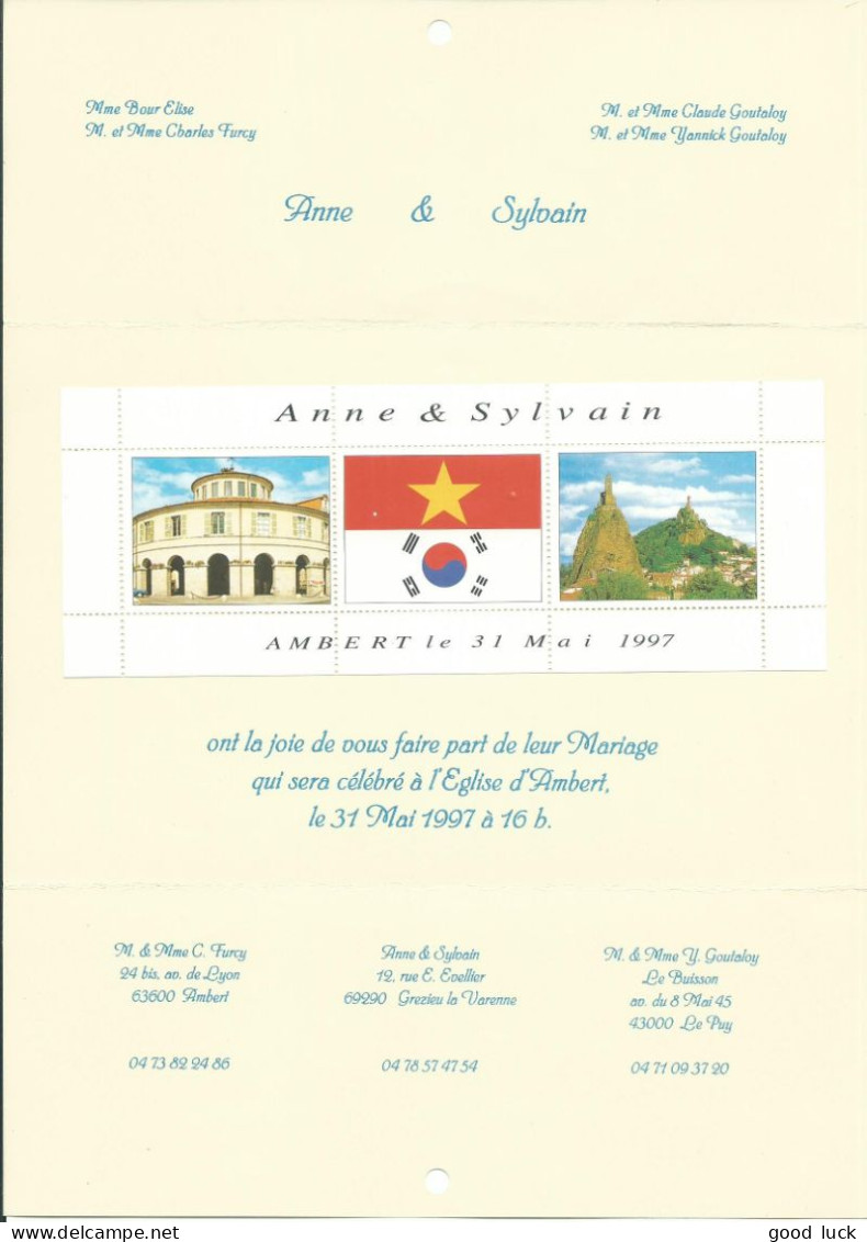 FRANCE FAIRE PART DE MARIAGE + VIGNETTES ( Tirage Faible Et Privé ) DE AMBERT ( PUY DE DOME ) DE 1997  LETTRE COVER - Cartas & Documentos