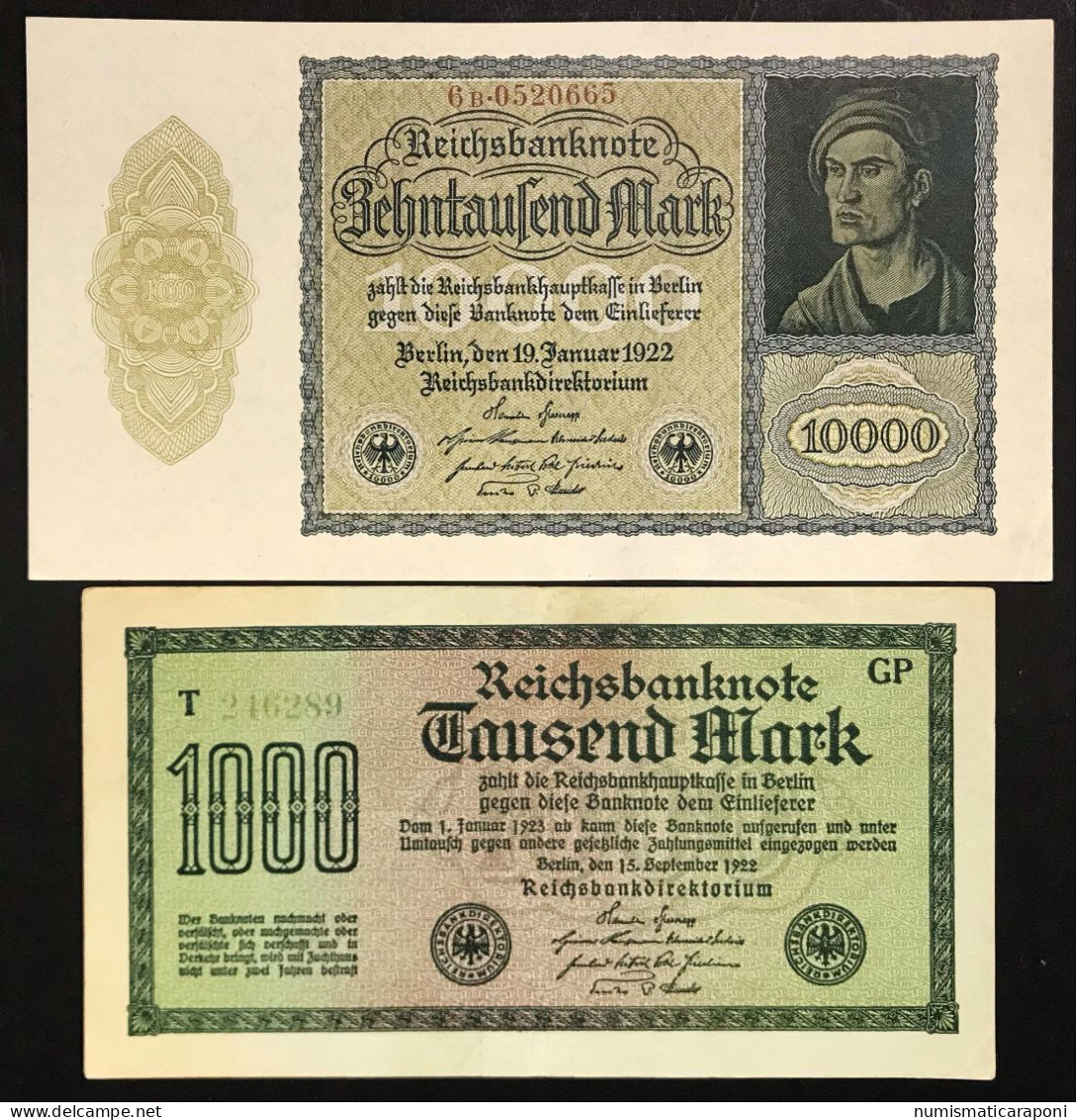 Germany Germania 1000 + 10000 + 10000 Mark 1922  LOTTO 474 - 10.000 Mark