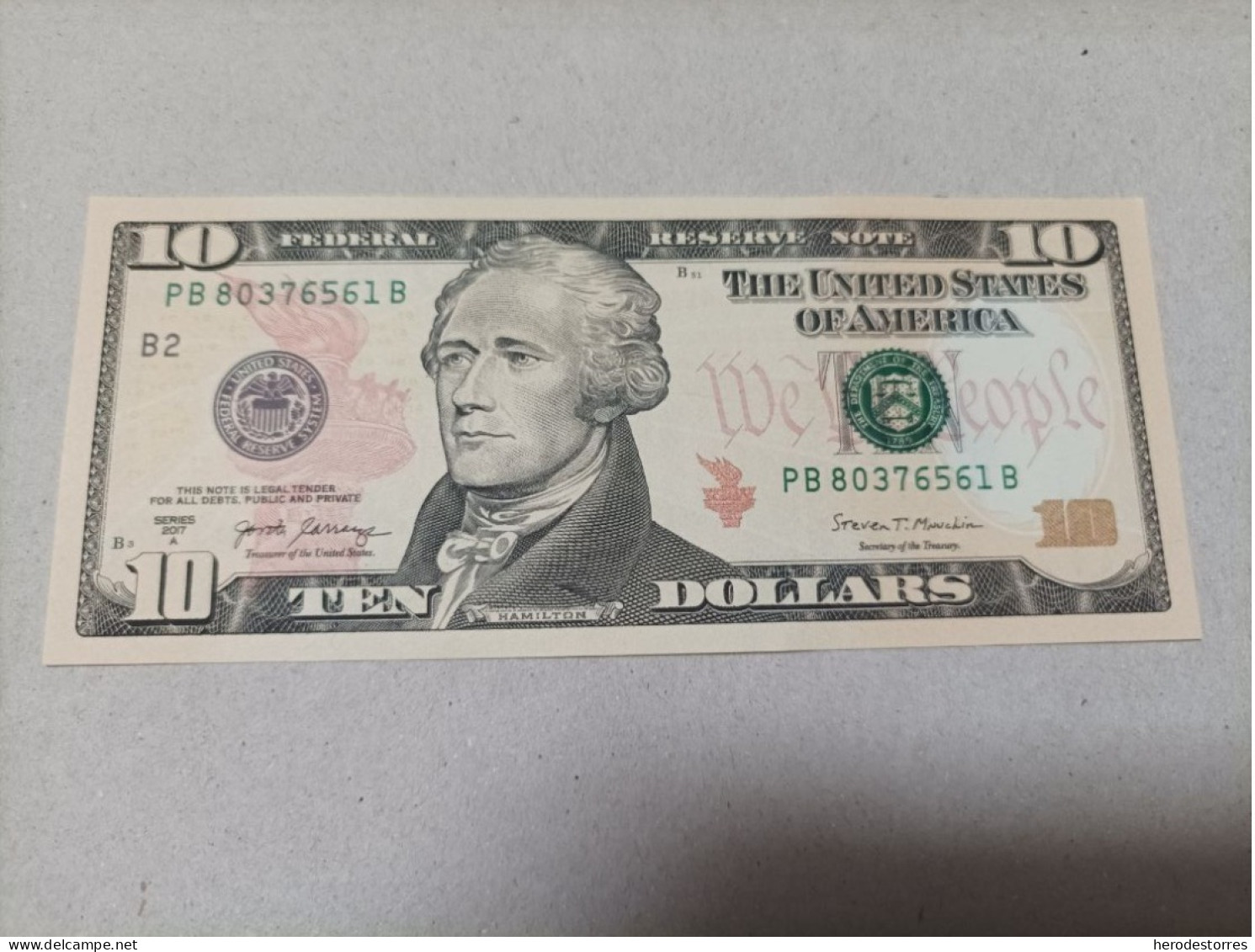 Billete Estados Unidos, 10 Dólares, Año 2017, UNC - A Identifier