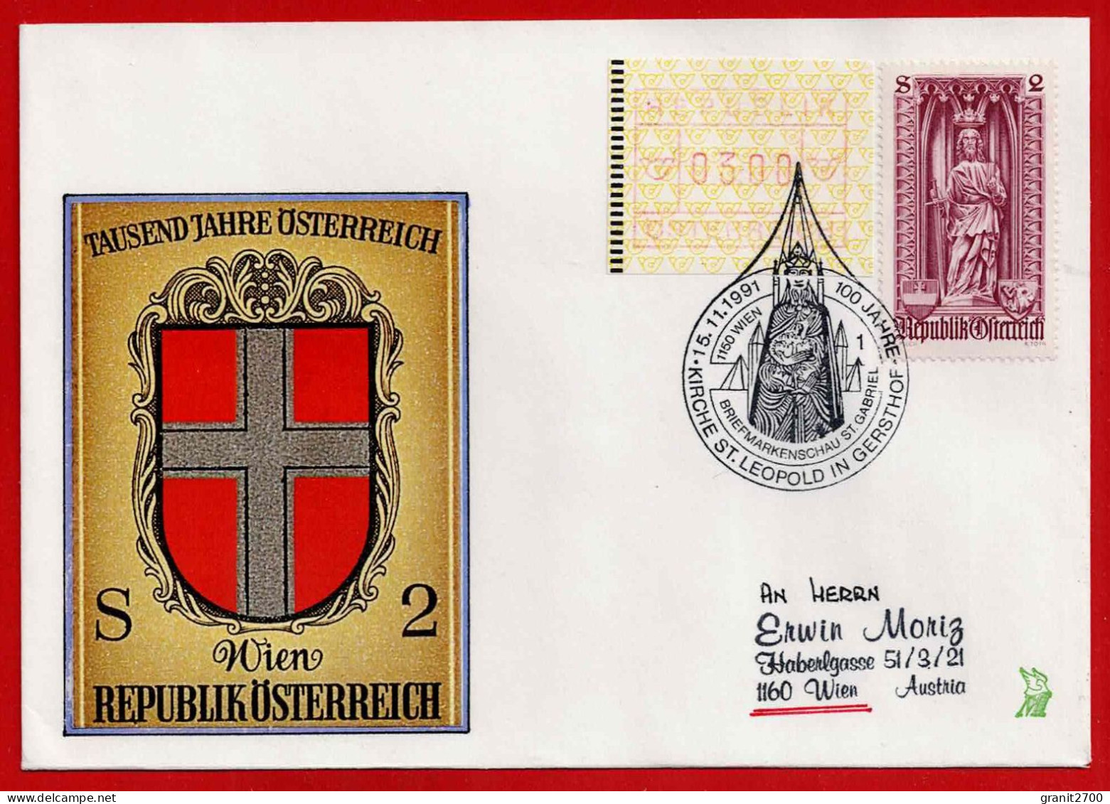 Brief Mit Stempel 1150 Wien - 100 Jahre Kirche St. Leopold In Gersthof  Vom 15.11.1991 - Cartas & Documentos