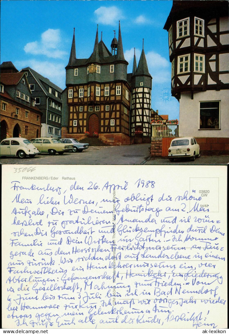 Ansichtskarte Frankenberg (Eder) Rathaus, Auto - VW Käfer 1988 - Frankenberg (Eder)