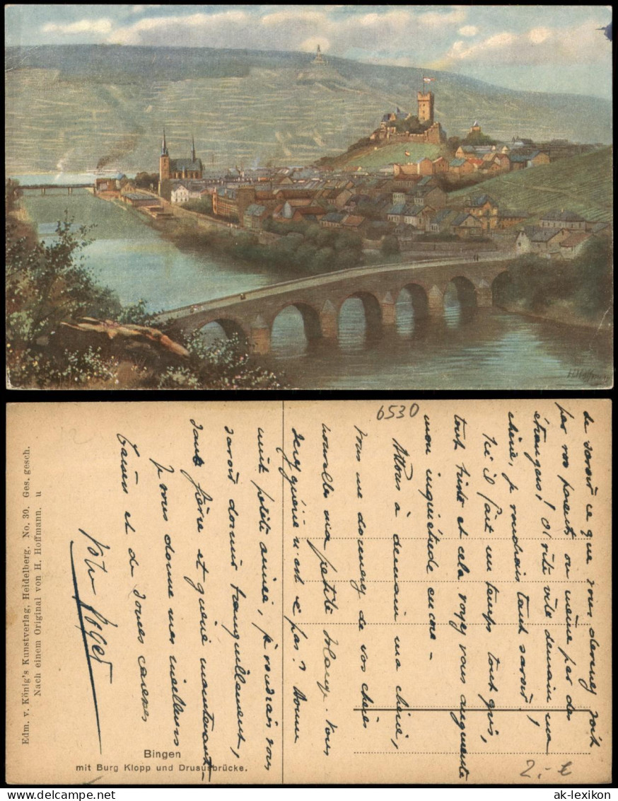 Ansichtskarte Bingen Am Rhein Burg Mit Burg Klopp Und Drususbrücke 1914 - Bingen