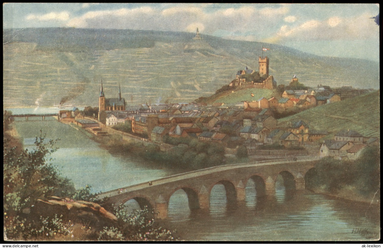 Ansichtskarte Bingen Am Rhein Burg Mit Burg Klopp Und Drususbrücke 1914 - Bingen