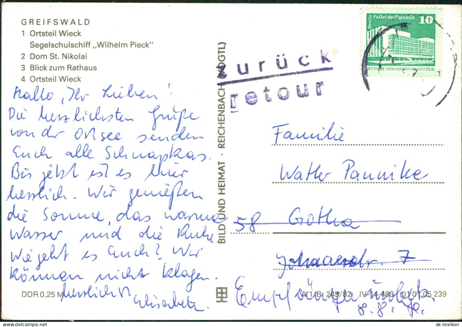 Greifswald DDR MB Mit Wieck, Segelschulschiff, Dom St. Nikolai U. Rathaus 1982 - Greifswald