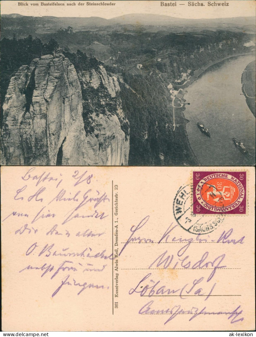 Ansichtskarte Rathen Blick Von Der Bastei Nach Der Steinschleuder 1918 - Rathen