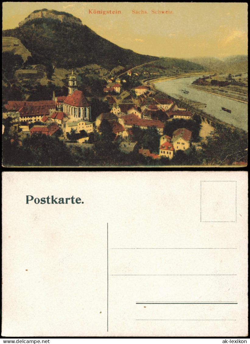 Königstein (Sächsische Schweiz) Panorama Elbe Blick, Sächs. Schweiz. 1910 - Koenigstein (Saechs. Schw.)