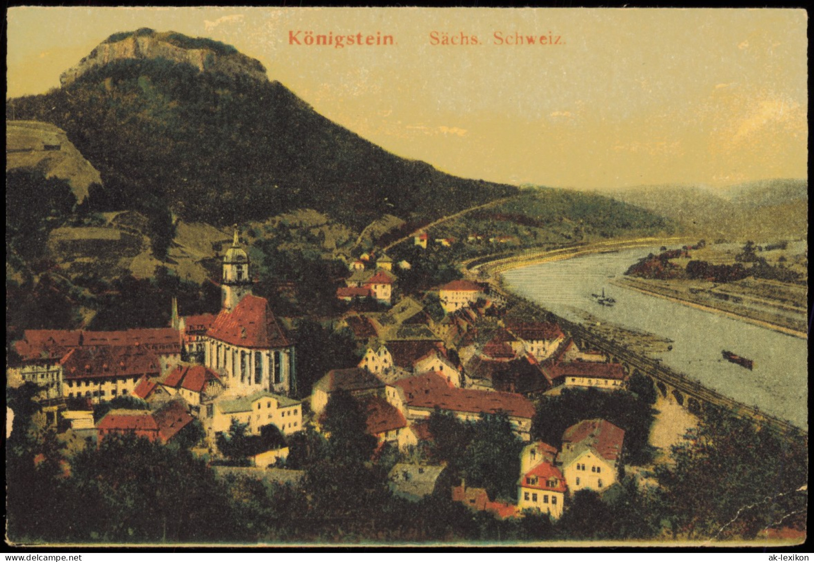 Königstein (Sächsische Schweiz) Panorama Elbe Blick, Sächs. Schweiz. 1910 - Koenigstein (Saechs. Schw.)