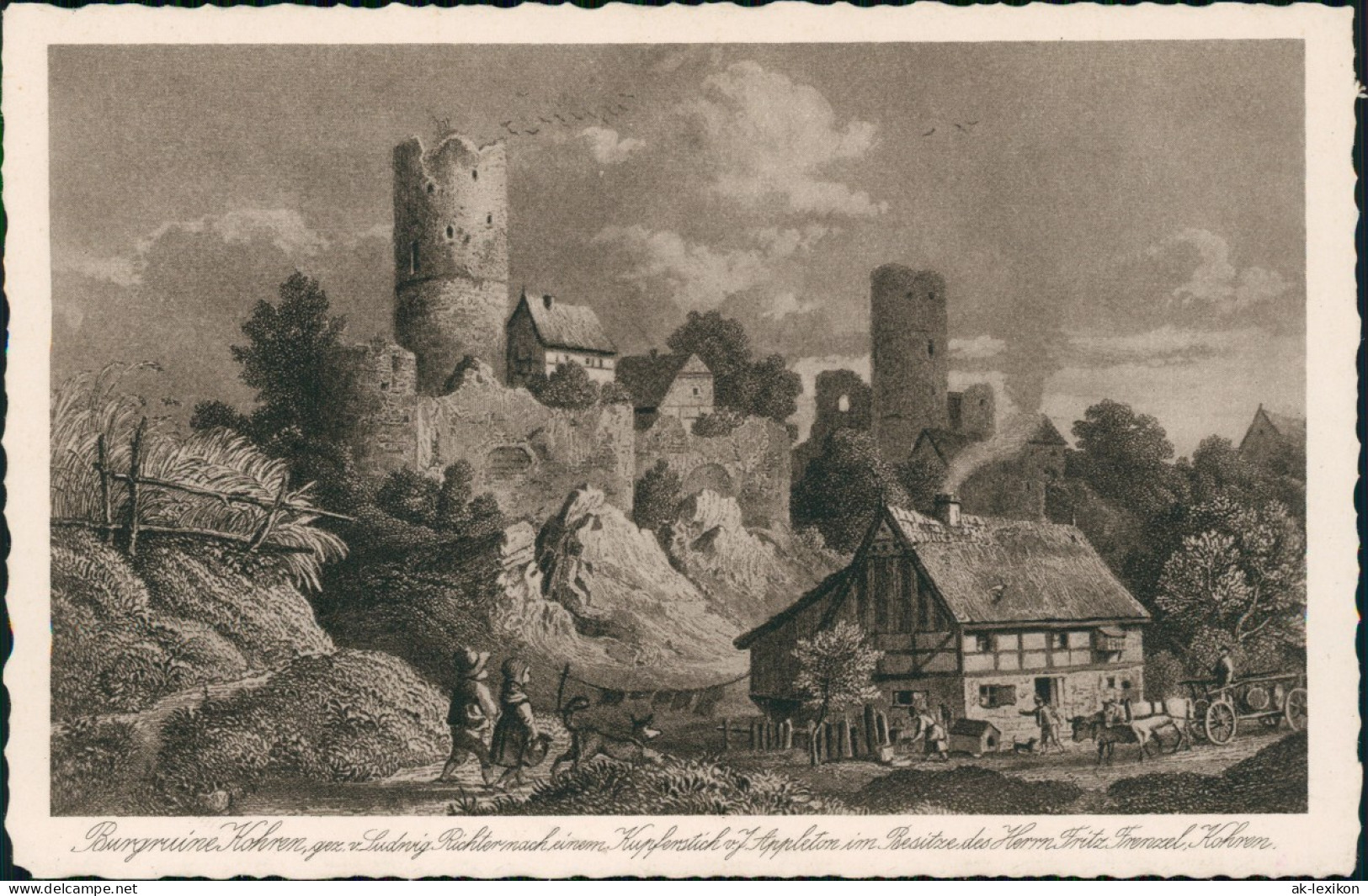 Ansichtskarte Kohren-Sahlis Burgruine - Künstlerkarte 1928 - Kohren-Sahlis