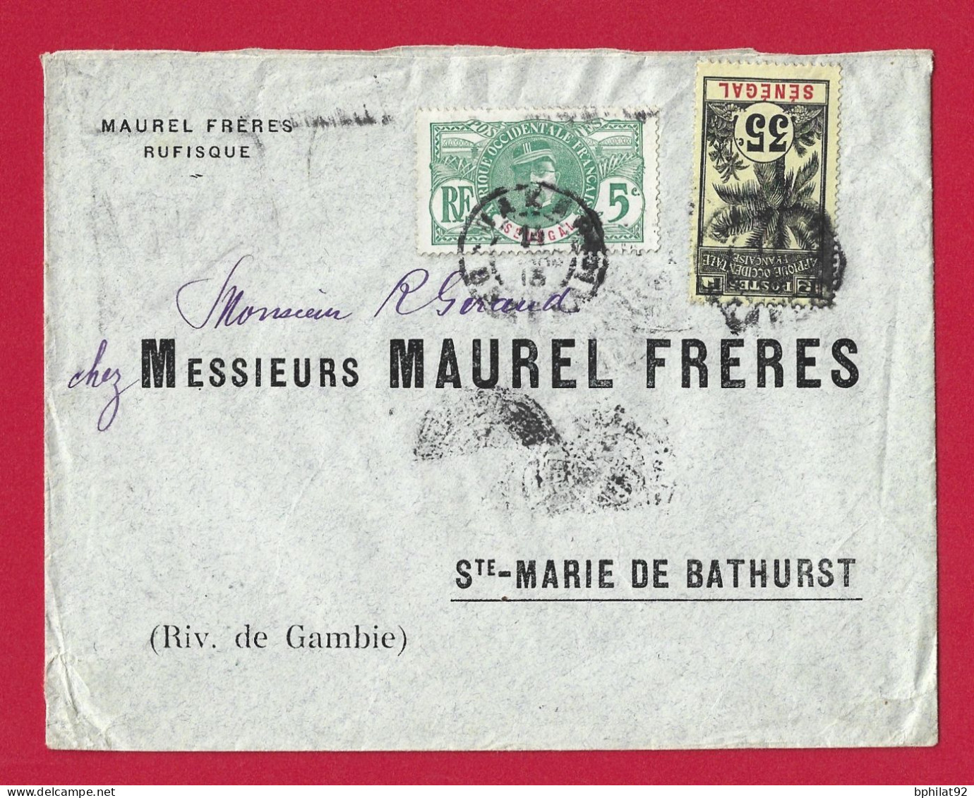 !!! SÉNÉGAL, LETTRE DE DAKAR POUR SAINTE-MARIE DE BATHURST, GAMBIE DE 1913 - Covers & Documents